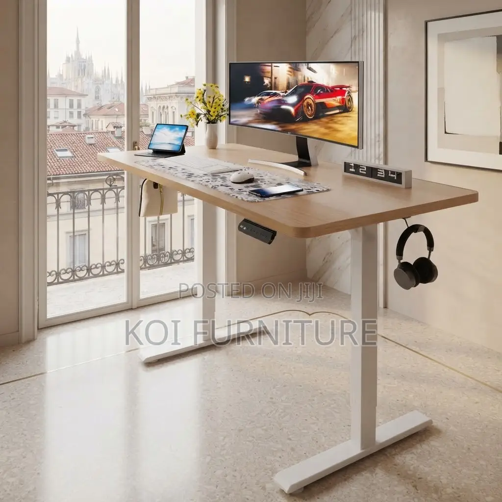 Office Desk; Ergonomic Brown 1.4 Meters Adjustable Home Office Desk