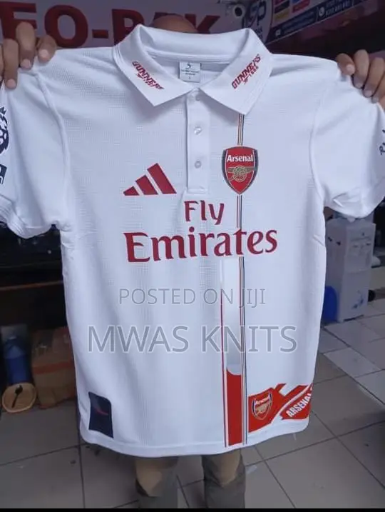 Arsenal White Home Jersey Polo Shirt Red White Premium Quality