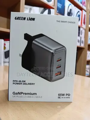 The Green Lion GaN Premium UK Plug Wall Charger (65W PD) in Gray