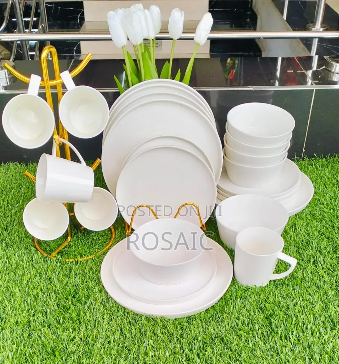 24 Pieces White Plain Dinner Set