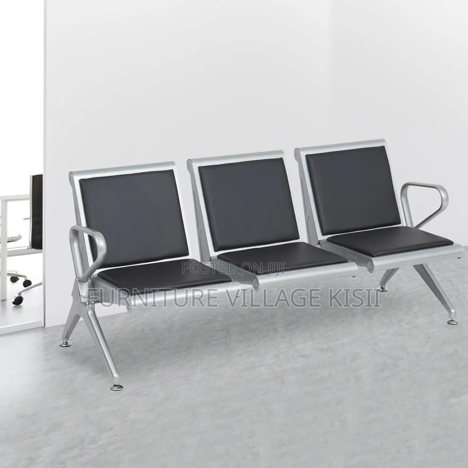 Office Bench; Sturdy 3-Link Padded Heavy Duty Waiting Bench