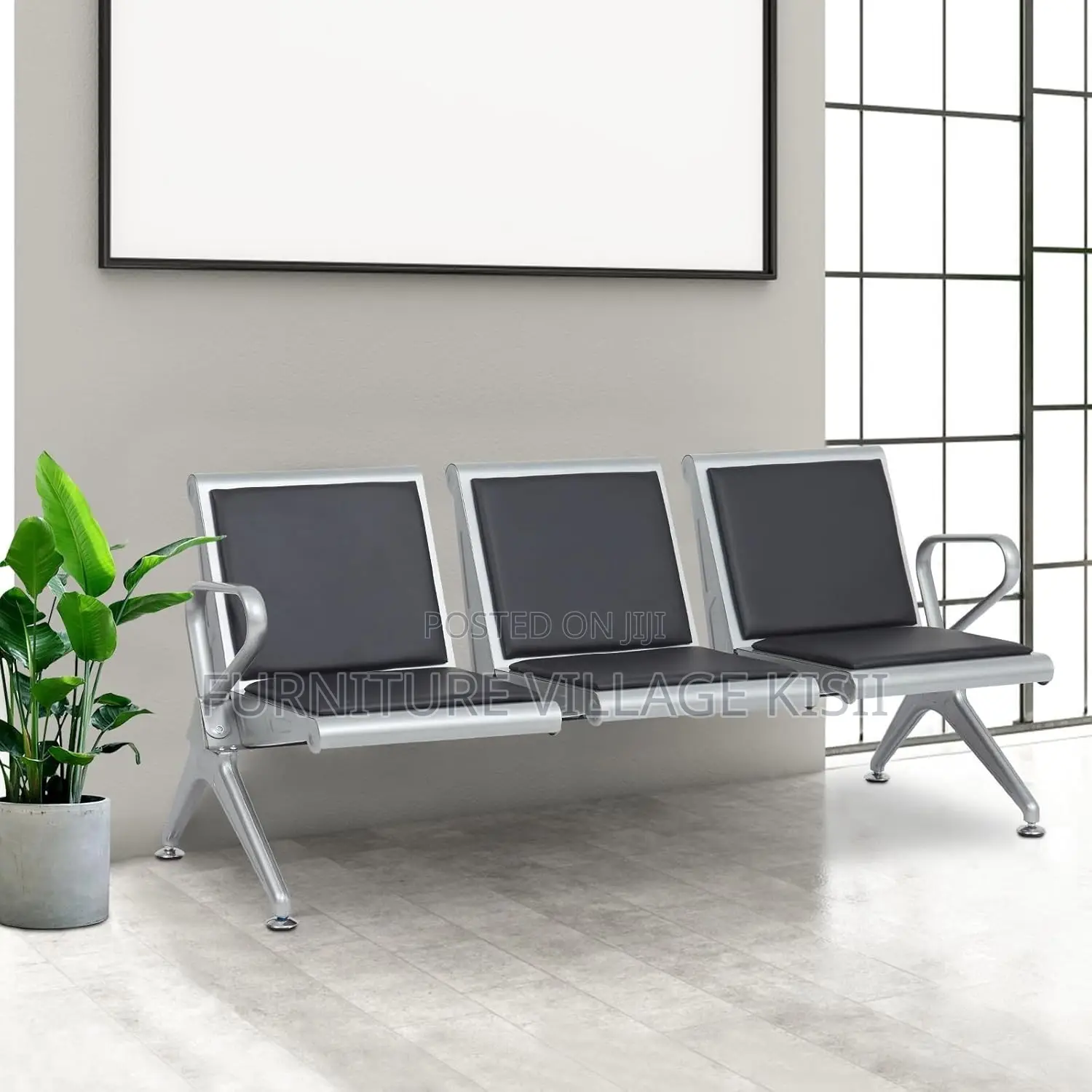 Office Bench; Sturdy 3-Link Padded Heavy Duty Waiting Bench