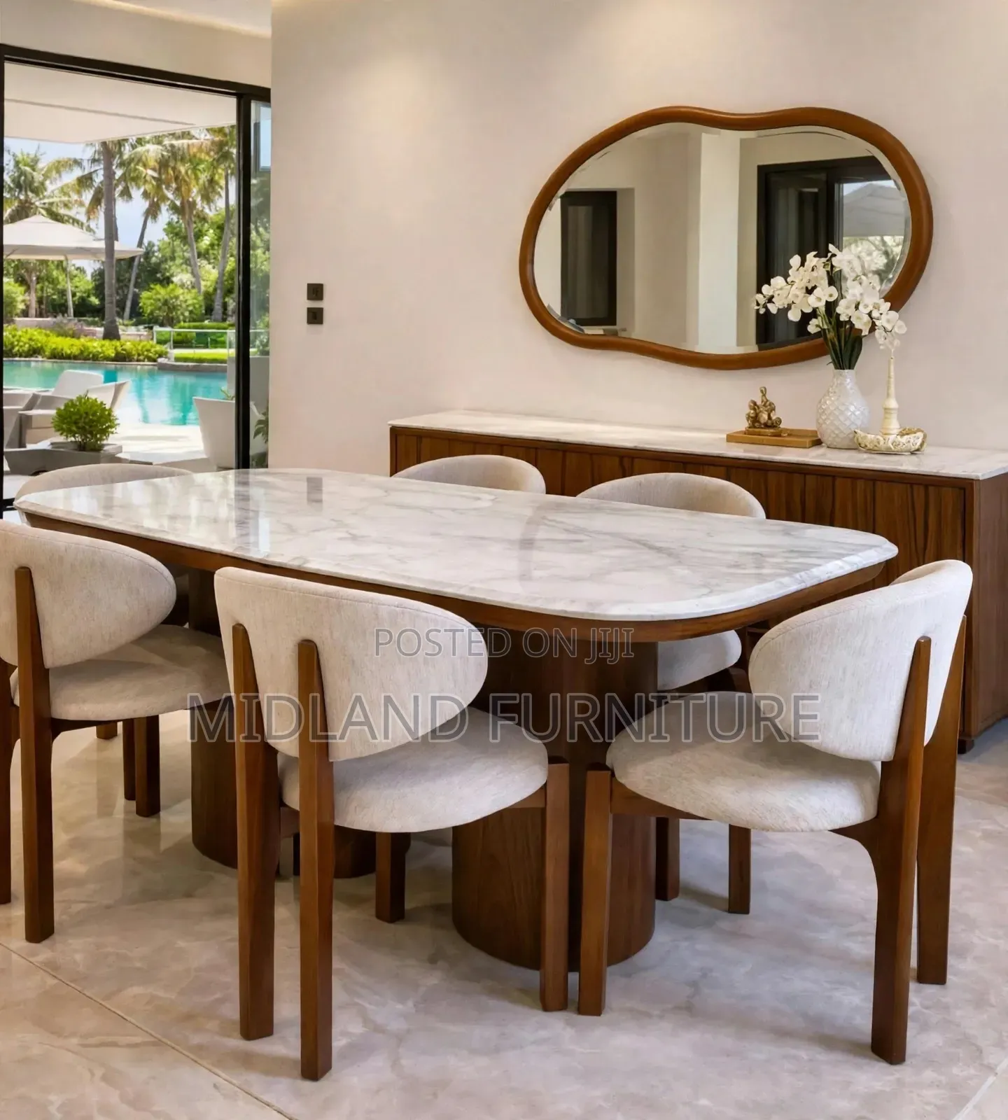 Hardwood Dining Table With Marble Top Available on Order