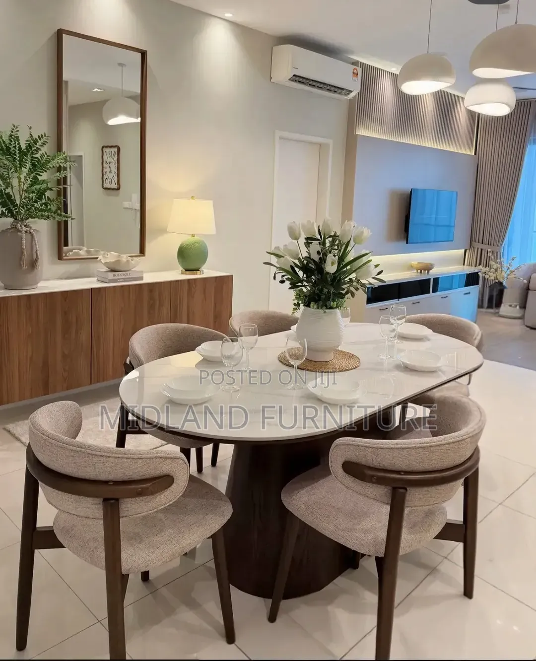 Hardwood Dining Table With Marble Top Available on Order