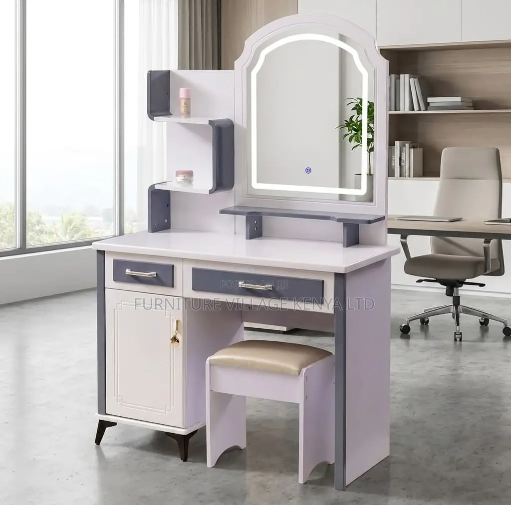 Dressing Table; White Wooden-Lighted Home Vanity Dressing Table