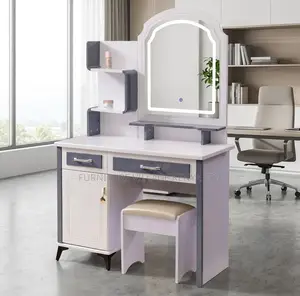 Dressing Table; White Wooden-Lighted Home Vanity Dressing Table
