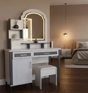Dressing Table; White Wooden-Lighted Home Vanity Dressing Table