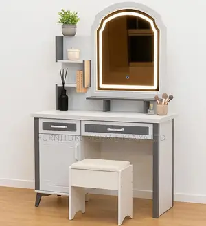 Dressing Table; White Wooden-Lighted Home Vanity Dressing Table