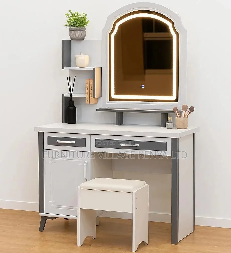 Dressing Table; White Wooden-Lighted Home Vanity Dressing Table