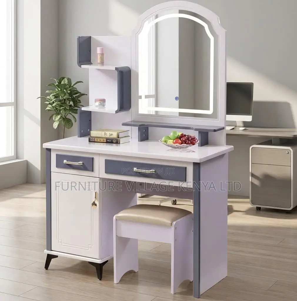 Dressing Table; White Wooden-Lighted Home Vanity Dressing Table