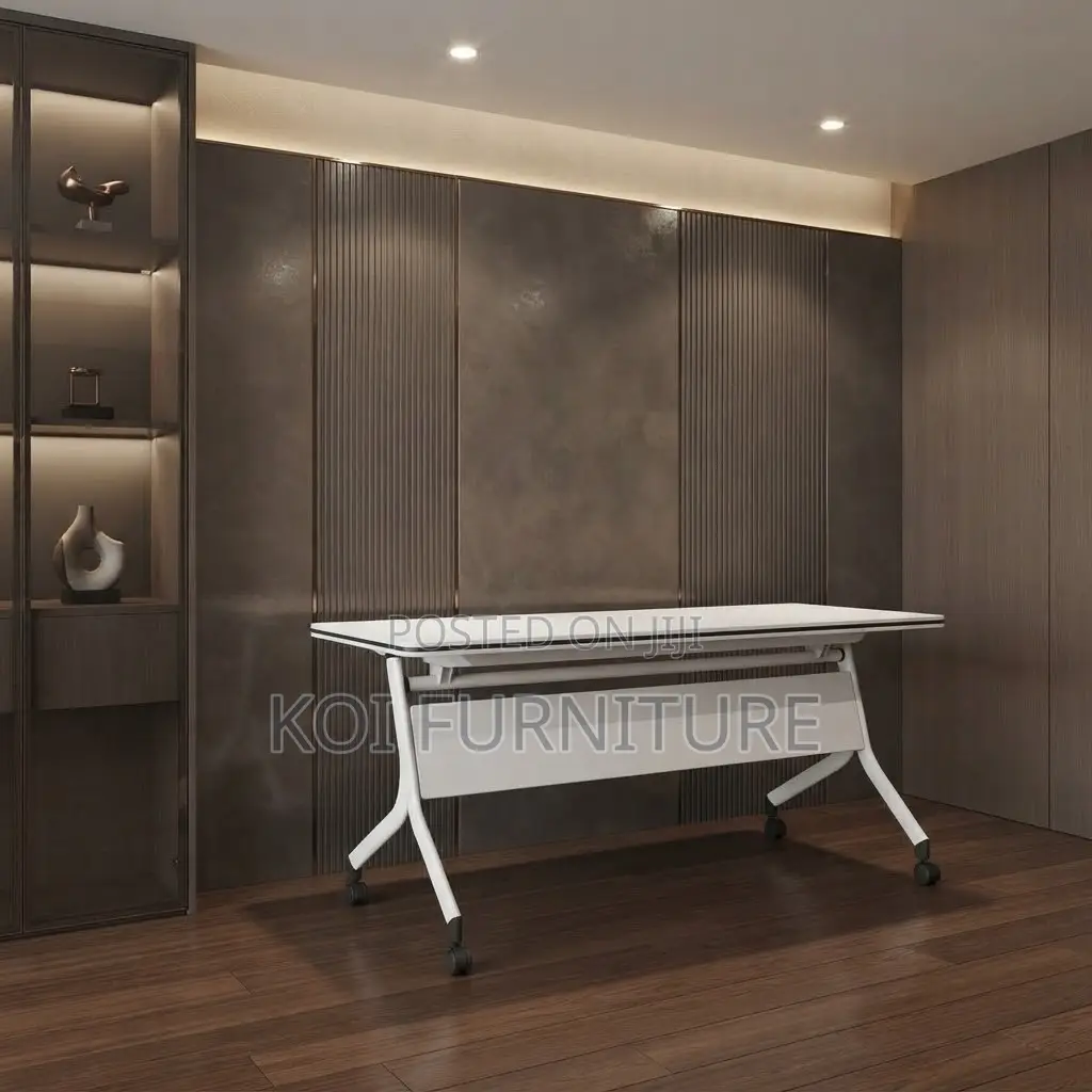 Office Desk; 120CM White Modern Office Meeting Foldable Tables