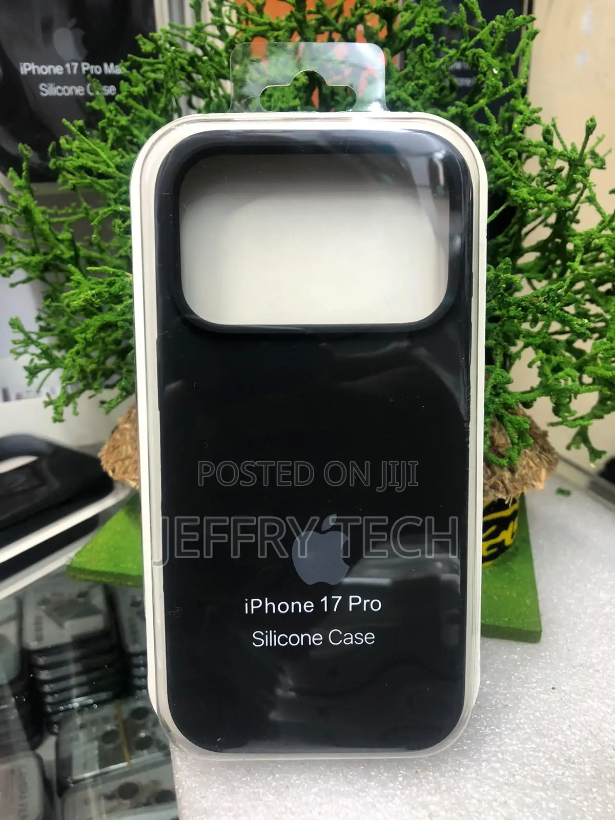 Black Silicone Case for the iPhone 17 Pro in Its Retail Packaging