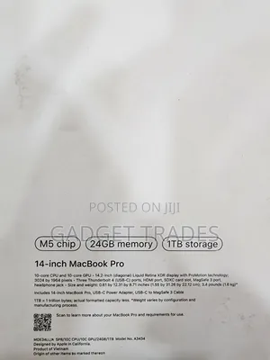 New Laptop Apple MacBook Pro 2025 M5 24GB Apple M5 SSD 1T