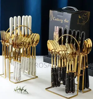 24 Pieces Marble Cutlery Set