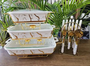 3pcs White Gold Ceramic Chaffing Dish Sizes 3.5ltrs,2.5ltrs