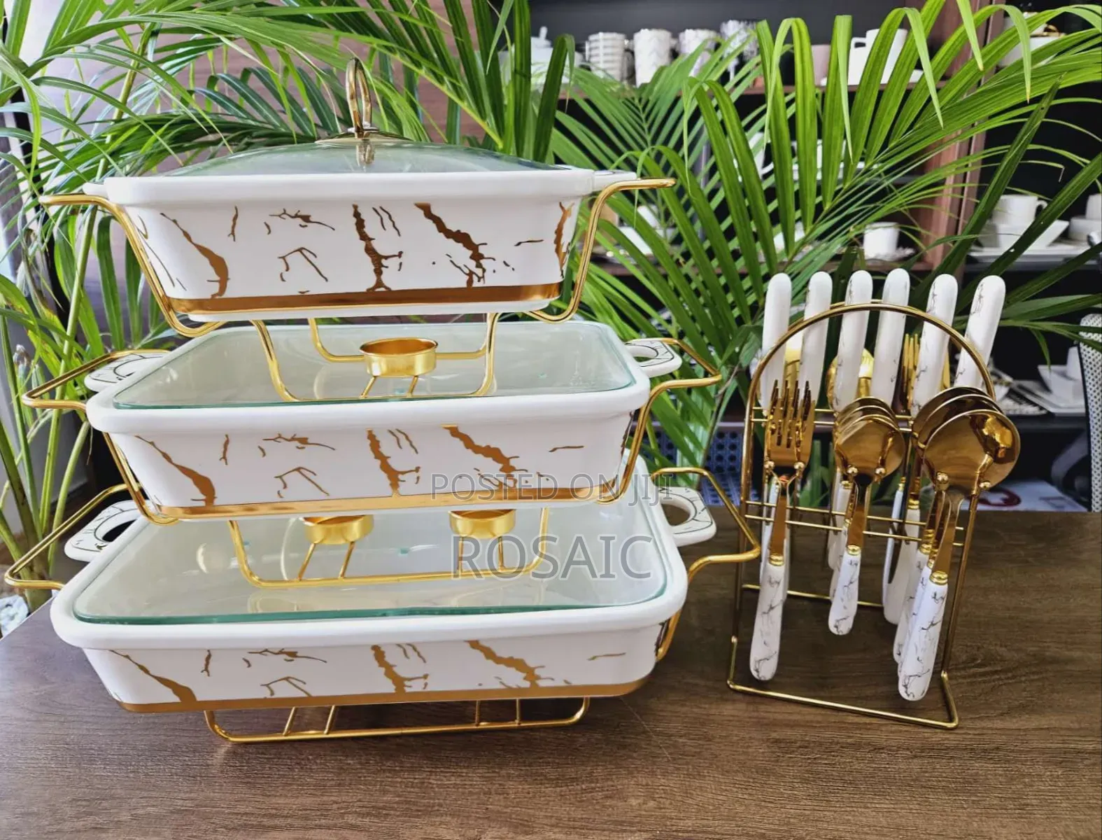 3pcs White Gold Ceramic Chaffing Dish Sizes 3.5ltrs,2.5ltrs