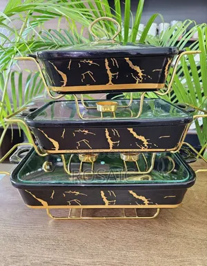 3pcs Black Gold Ceramic Chaffing Dish Sizes 3.5ltrs,2.5ltrs,