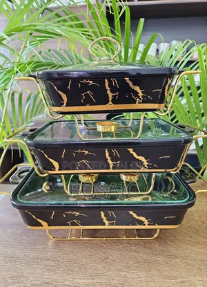 3pcs Black Gold Ceramic Chaffing Dish Sizes 3.5ltrs,2.5ltrs,