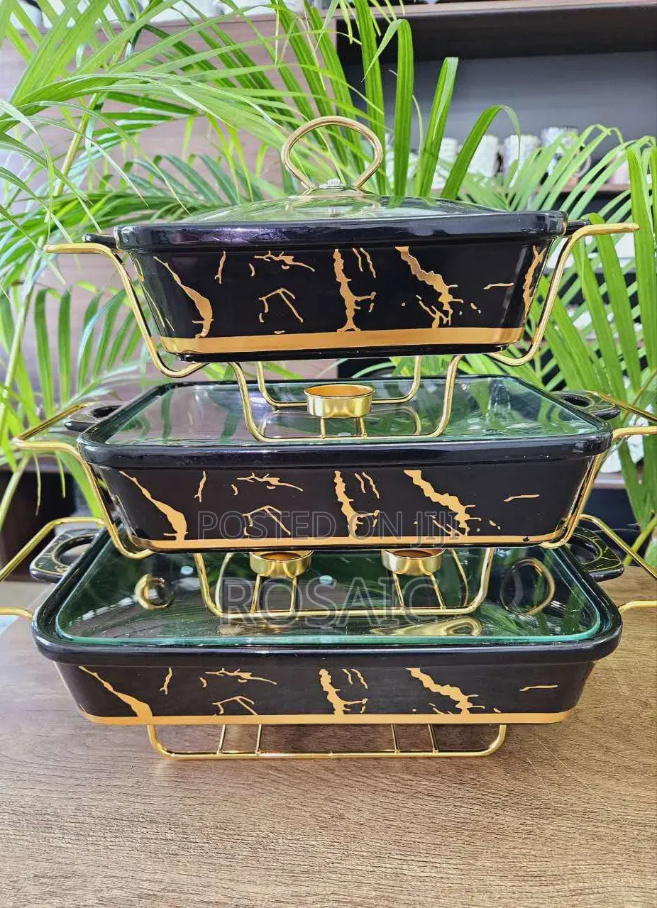 3pcs Black Gold Ceramic Chaffing Dish Sizes 3.5ltrs,2.5ltrs,