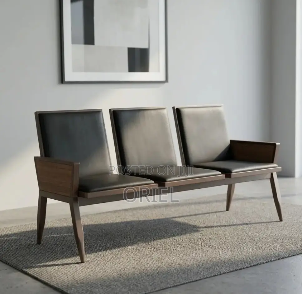 Office Waiting Bench : 3-Seater Padded Reception Bench