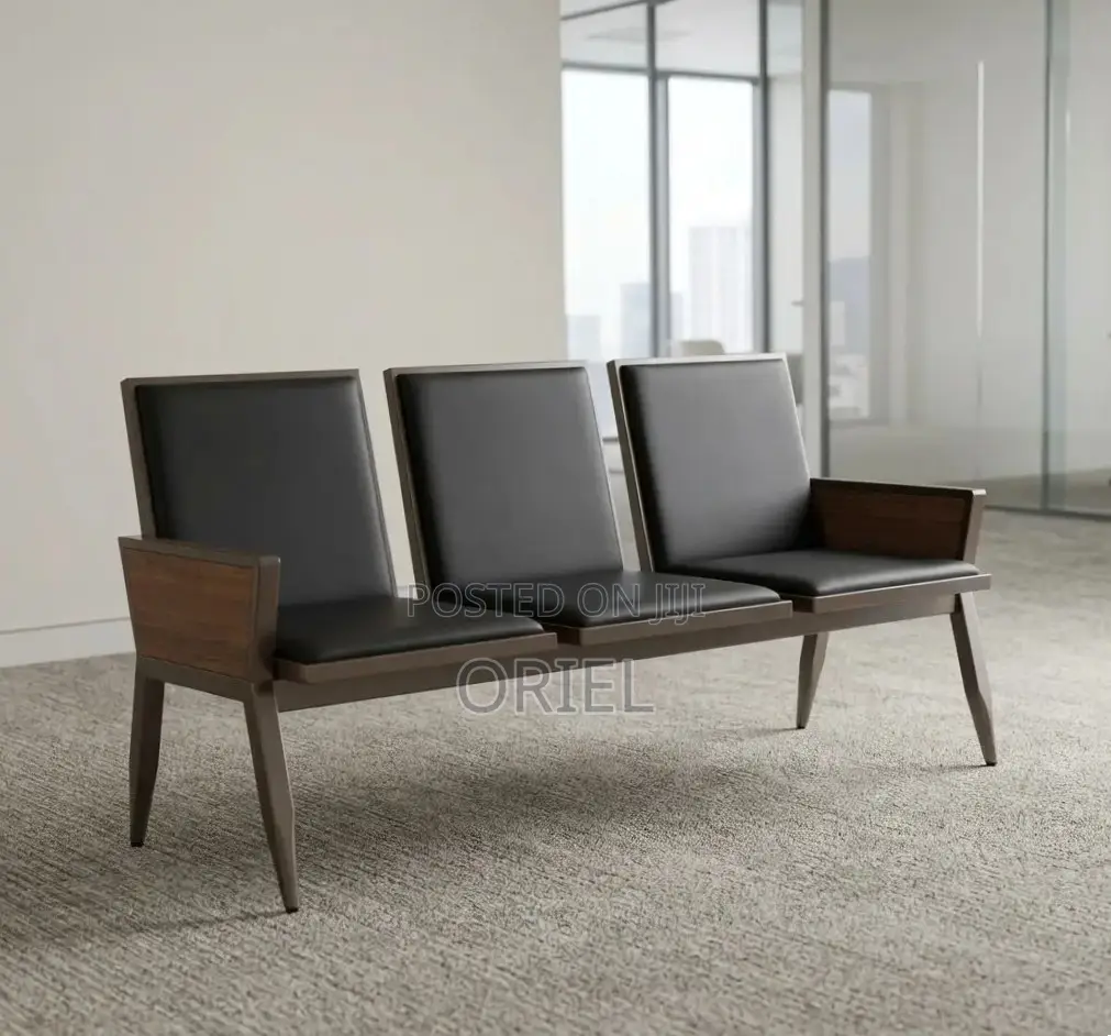 Office Waiting Bench : 3-Seater Padded Reception Bench
