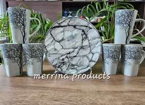 12 Pieces Set High Quality Tree 6 Mug Gray and Gray 6 Plate