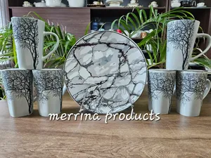 12 Pieces Set High Quality Tree 6 Mug Gray and Gray 6 Plate