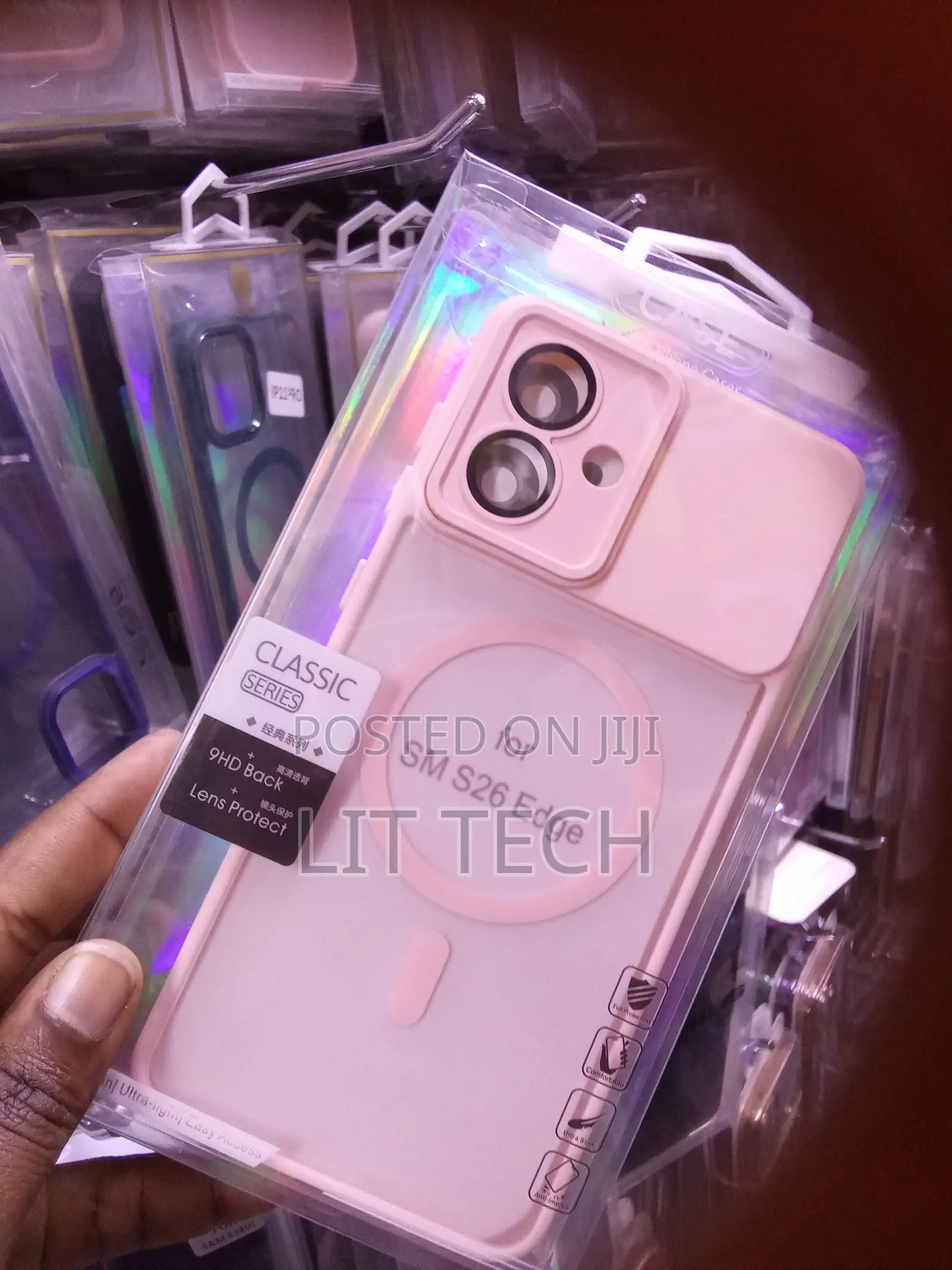 Pink Translucent MagSafe Galaxy S26 Edge Case With Lens Protector .