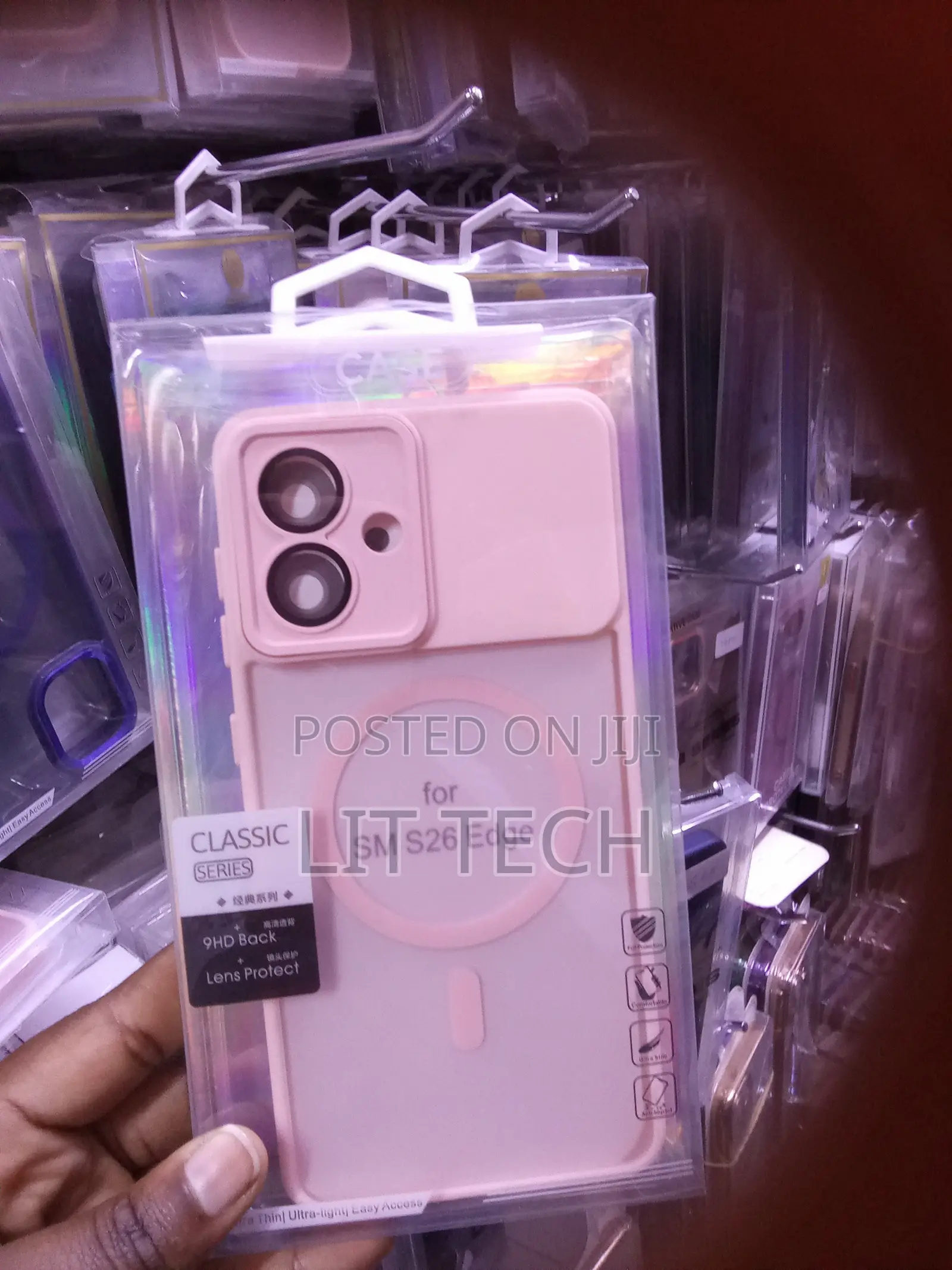 Pink Translucent MagSafe Galaxy S26 Edge Case With Lens Protector .