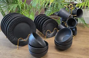 24 Pieces High Quality Black Dinner Set