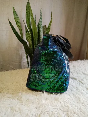 Green Sequined Letter Tote Bag