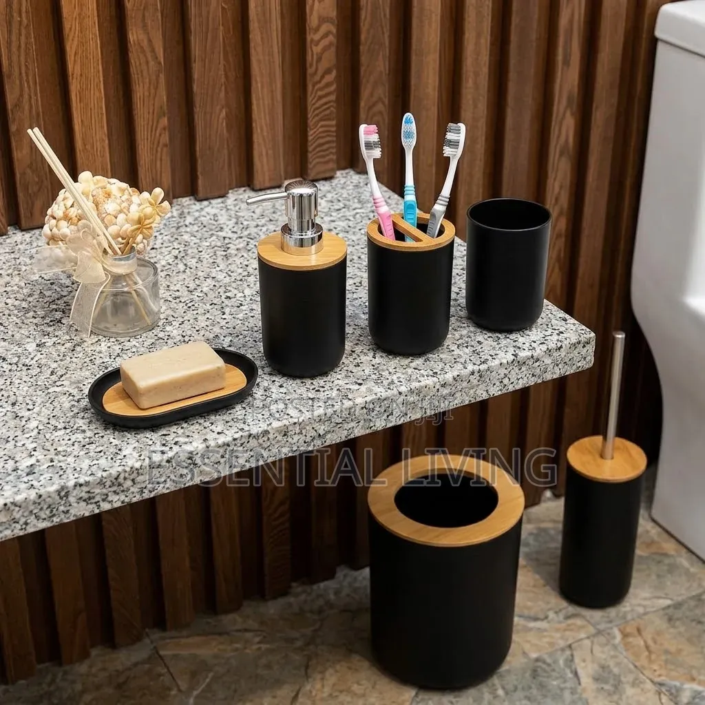 Complete 6-Piece Bathroom Decor Set With With Trash Can Pump