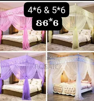 4 Stand Net Rail Mosquito Net
 Colour Pink, Purple, Cream 
Sizes 4×6