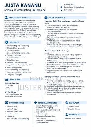 Justa Kananu Cv