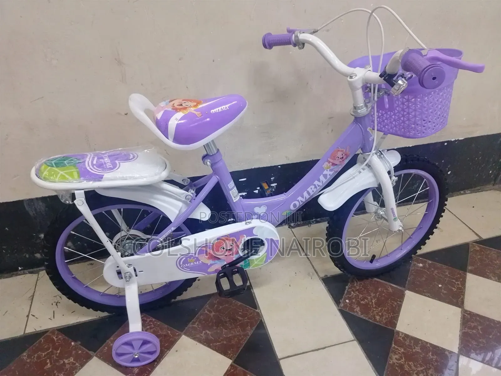 Girls’ Purple BMX Bicycle With Training Wheels Front Basket Size 16
