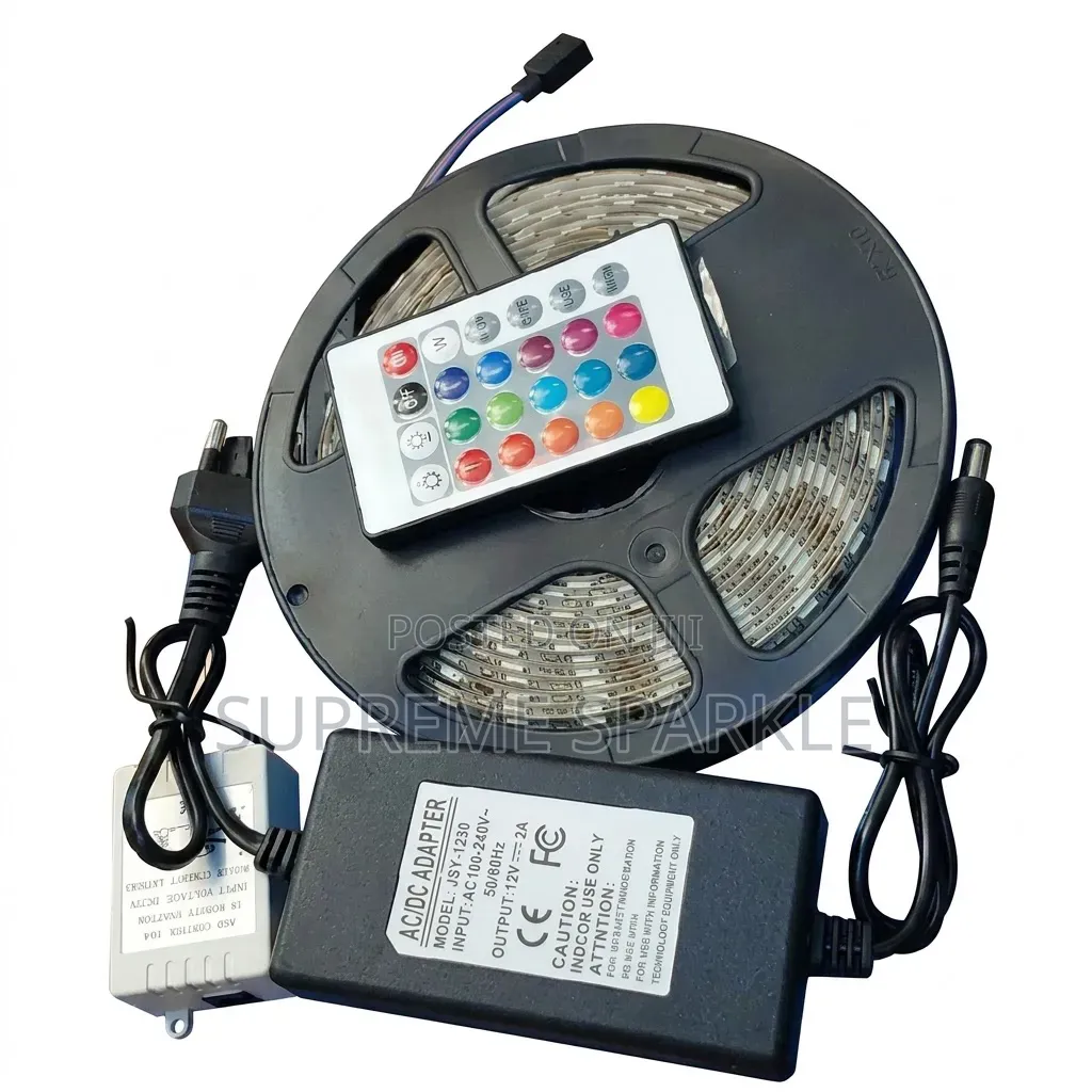 5M RGB LED Strip Light 12V With Remote Control Adapter