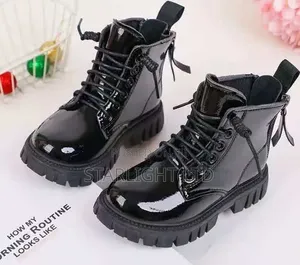 Wetlook Kids’ Black Chunky Lace-Up Boots 26-36