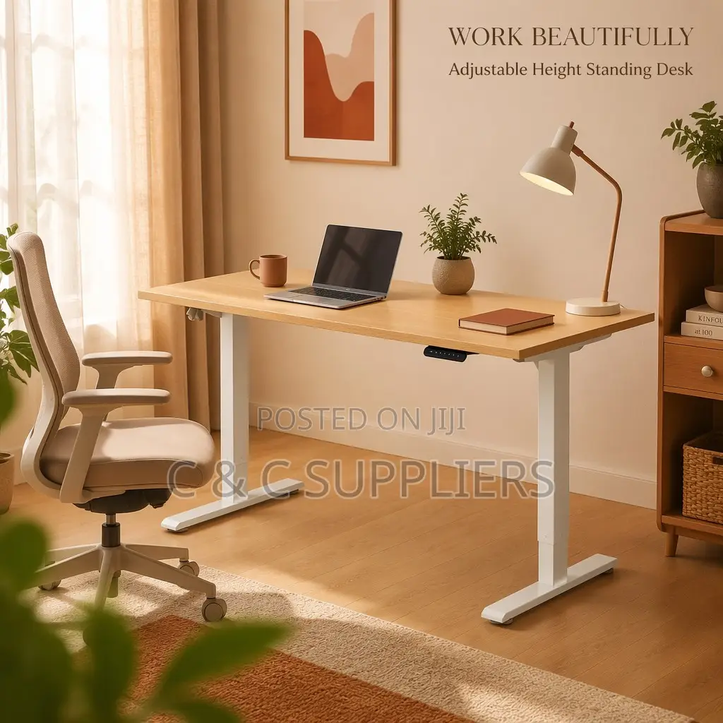 Adjustable Brown Top Electric Desk-140cm