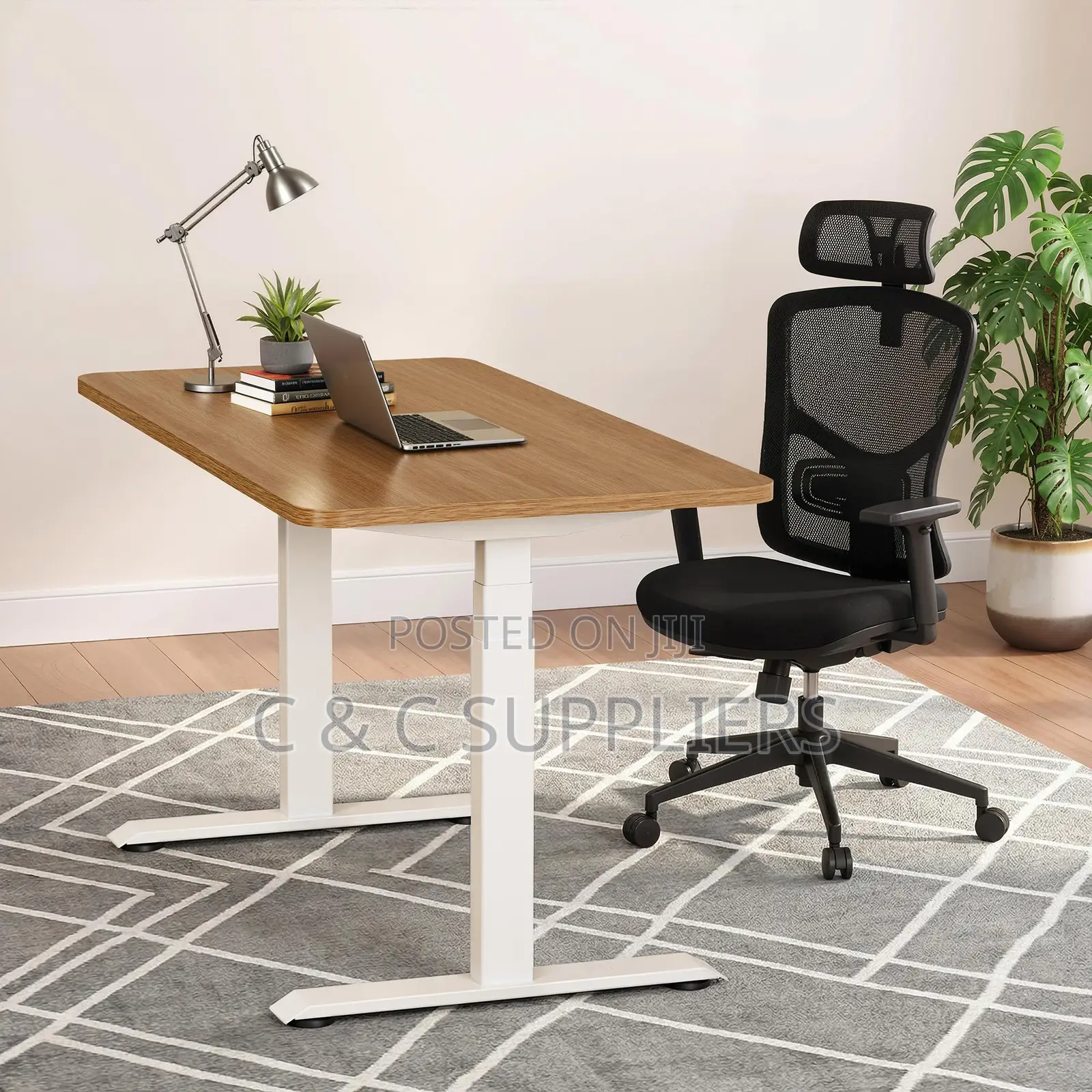 Adjustable Brown Top Electric Desk-140cm
