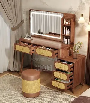 Dressing Table With LED Mirror and Stool Kenya – Modern Vanity Set