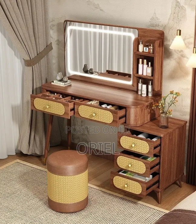 Dressing Table With LED Mirror and Stool Kenya – Modern Vanity Set