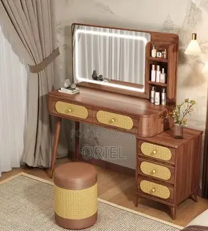 Dressing Table With LED Mirror and Stool Kenya – Modern Vanity Set