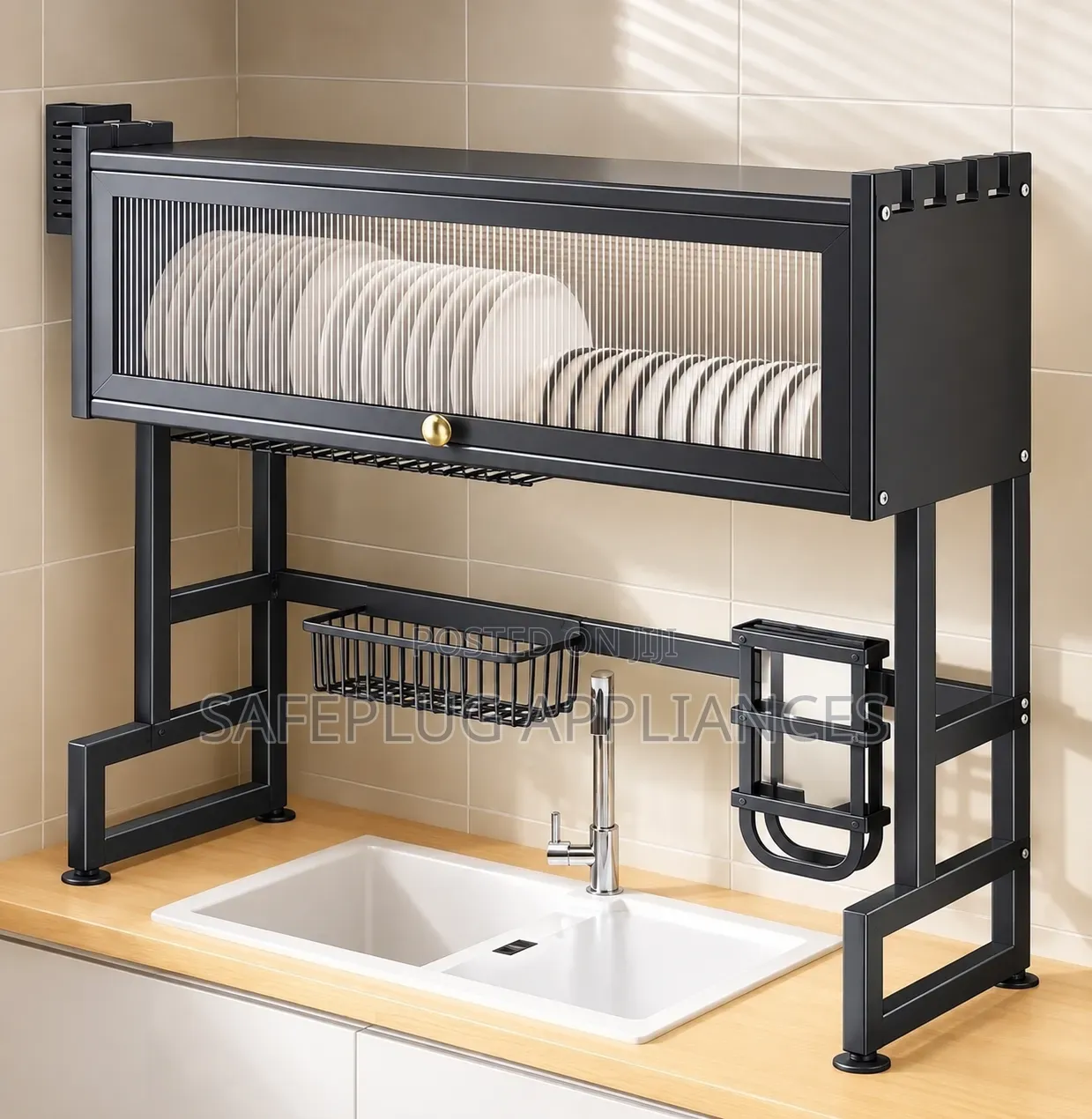 85CM Single Layer Over-the-Sink Kitchen Rack – Acrylic Glass Cover