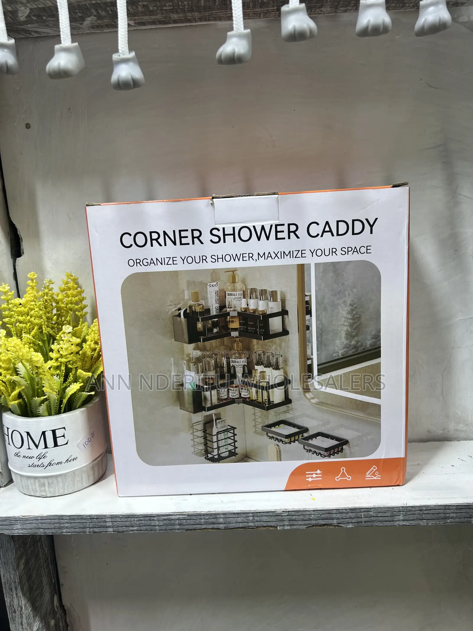 5pcs Set Corner Shower /Bathroom Rack Organizer With Adhesive Stickers