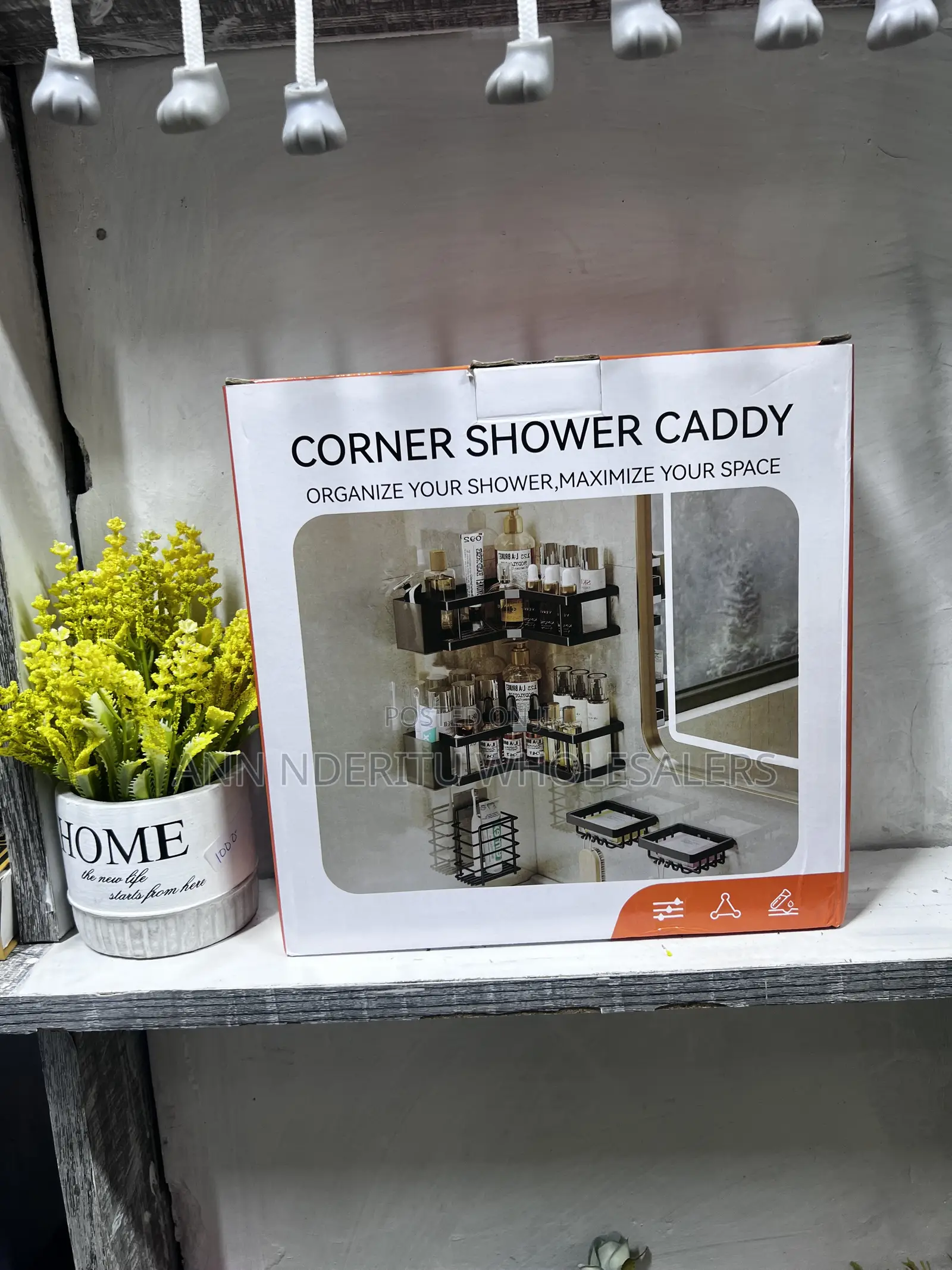 5pcs Set Corner Shower /Bathroom Rack Organizer With Adhesive Stickers