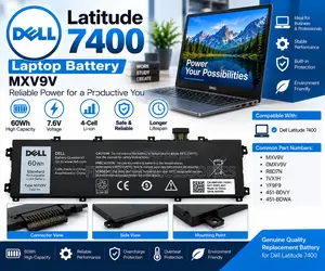 Dell Latitude 7400 Laptop Battery MXV9V 60Wh 4 Cell Replacement