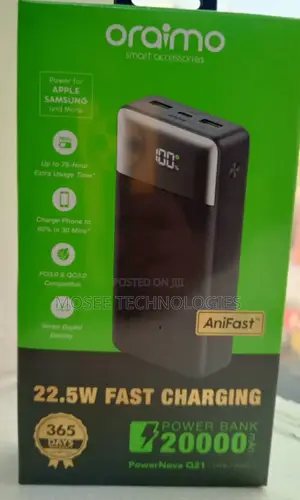 Oraimo 20,000mAh 22.5W Fast Charge Power Bank