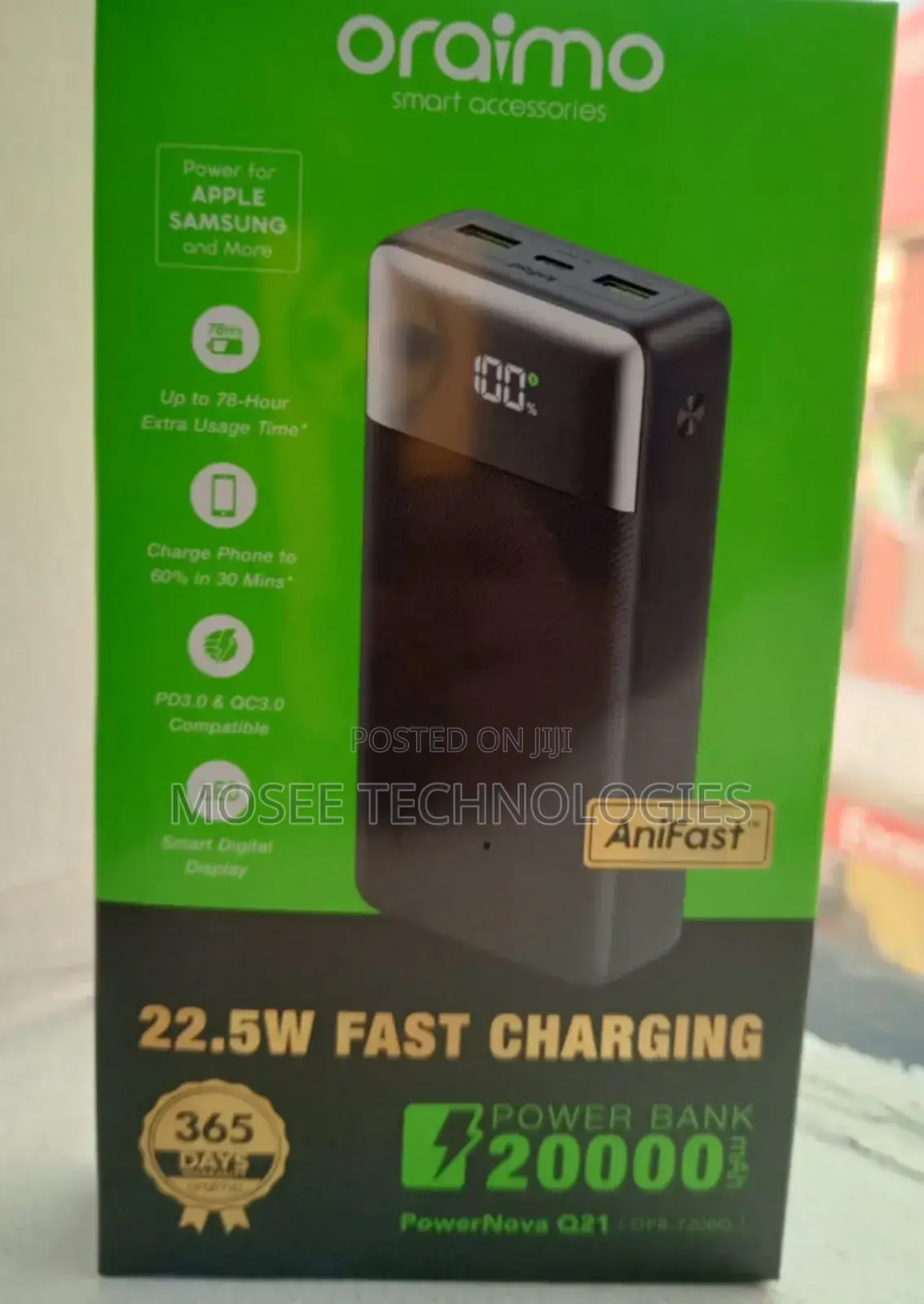 Oraimo 22.5W 20,000mAh High Capacity Power Bank