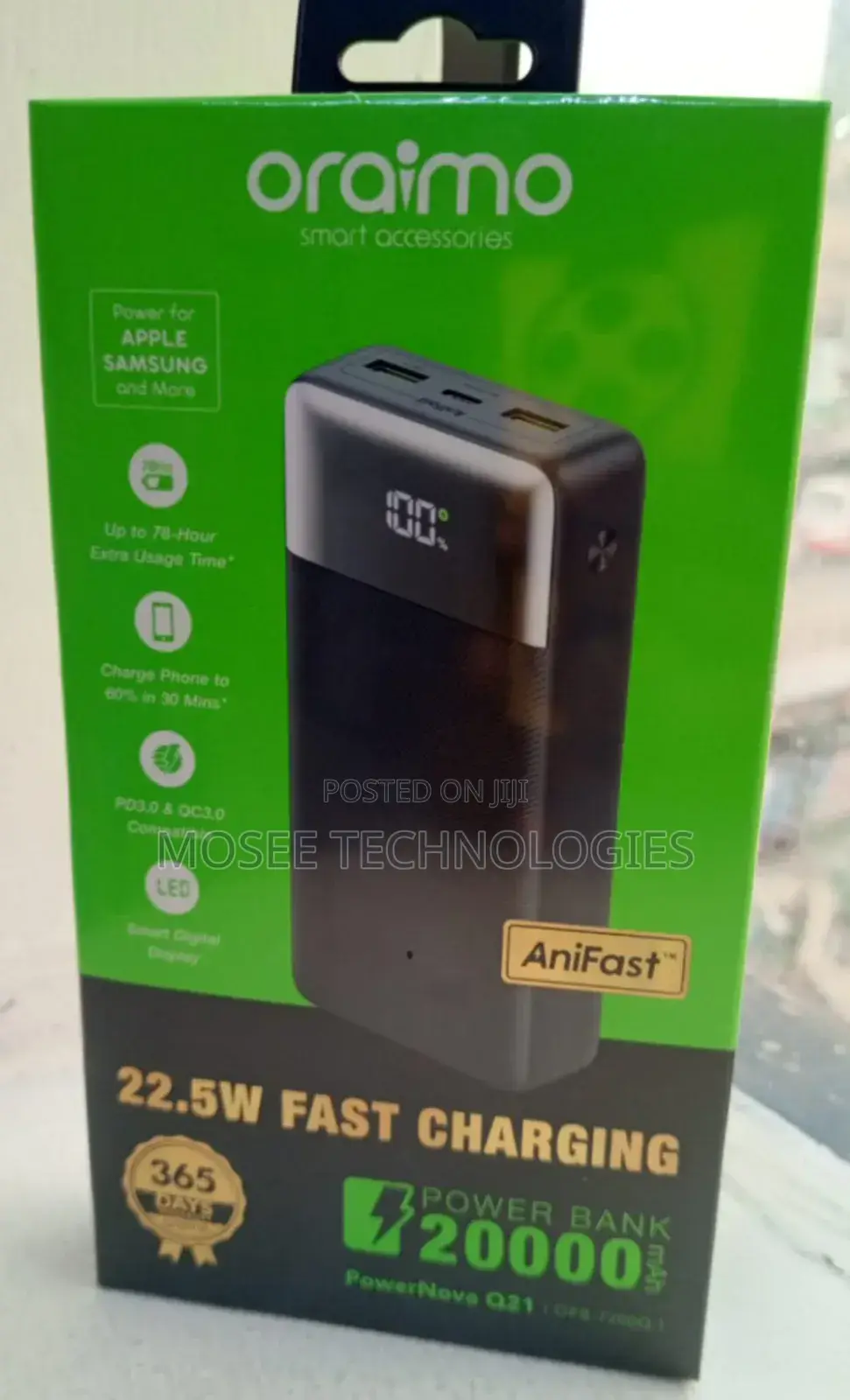 Oraimo 22.5W 20,000mAh High Capacity Power Bank