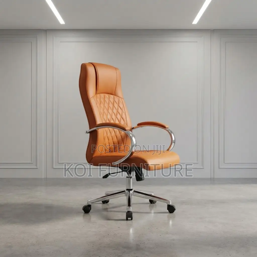 Office Chairs; Brown Swivel Executive Adjustable Lewather Chairs